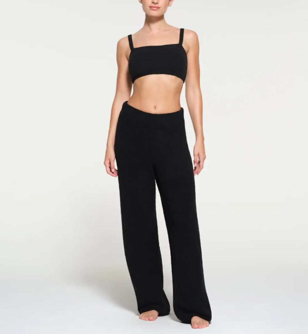 SKIMS Cozy Knit Wide Leg Lounge Pants Drawstring Sz L Soft Fuzzy Minimalist